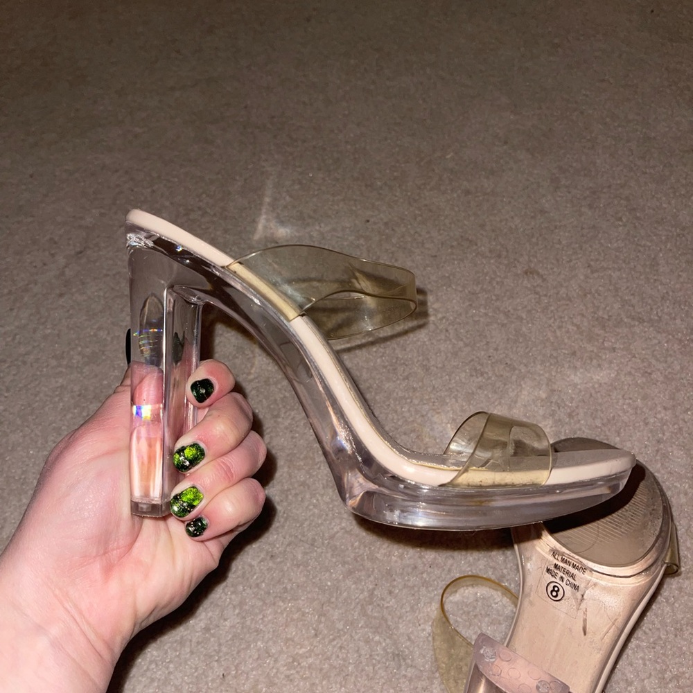 Soda Clear and Tan High Heel Sandals
